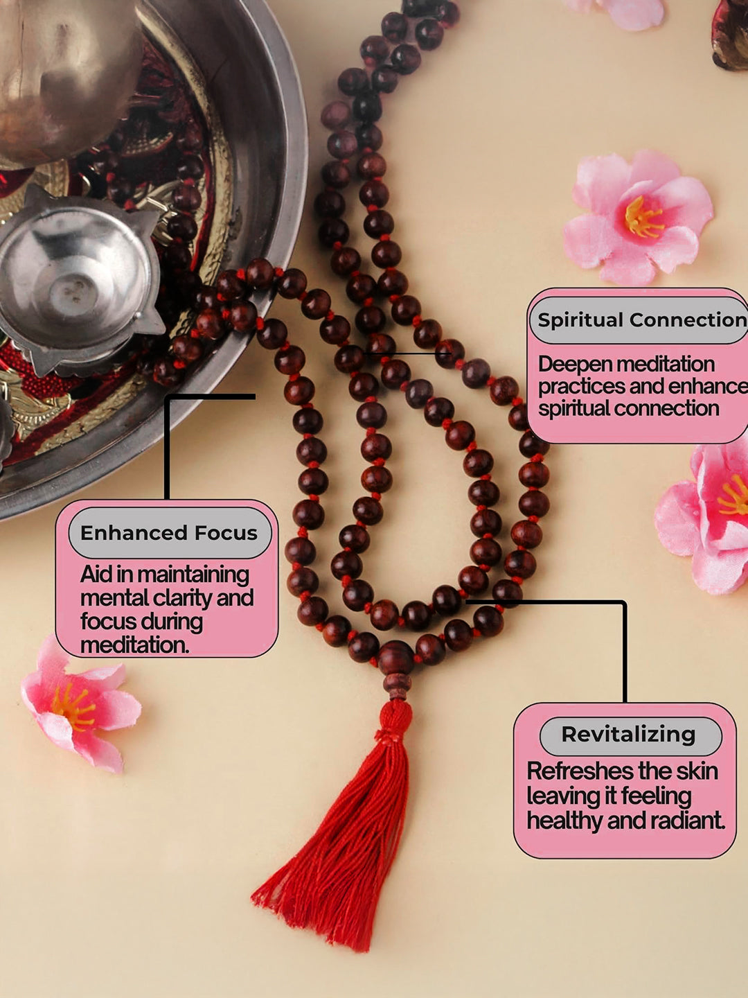 Premium Red Sandalwood Mala (Laal Chandan Mala) – 108 Beads for Meditation & Pooja - Rudrajap