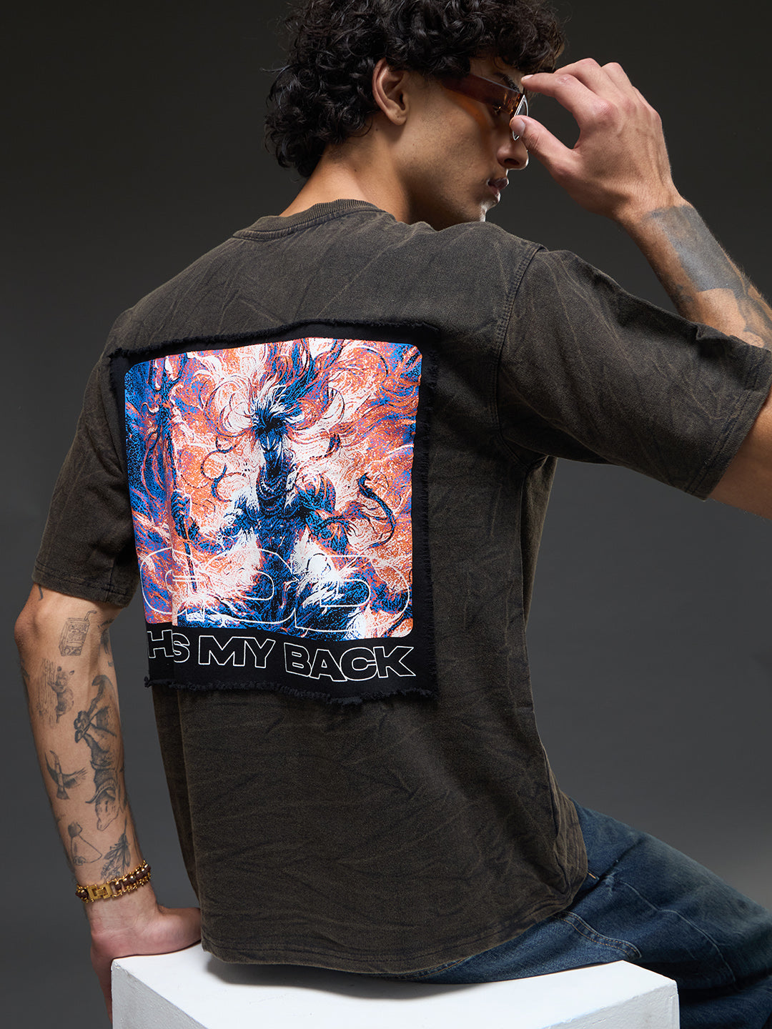 Rudra oversized T-shirt by Rudrajap featuring a relaxed fit, soft fabric, and a simple design displayed on a model.