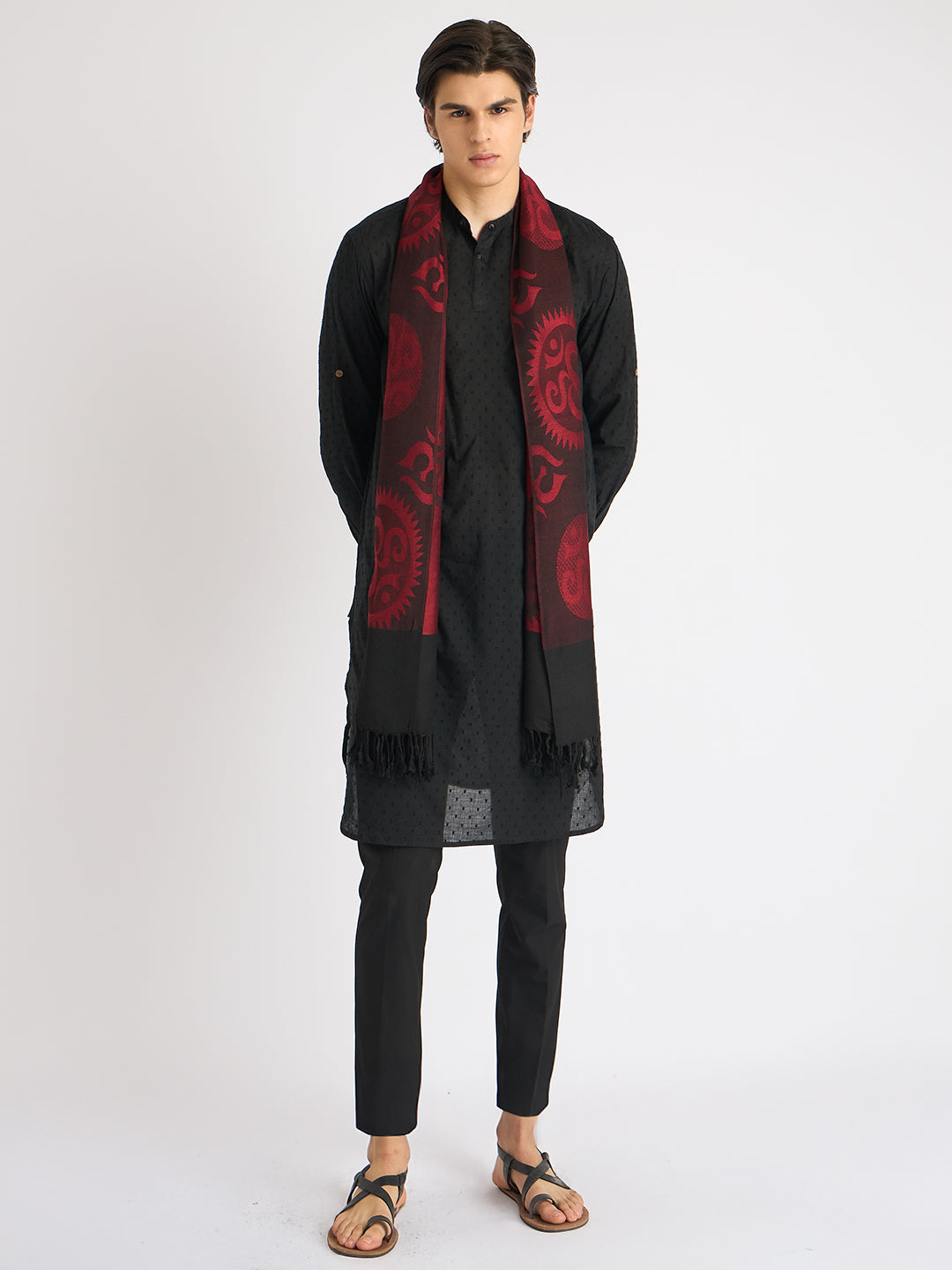 OM Printed (Red and Black) Stole for Men and Women by Rudrajap - Rudrajap