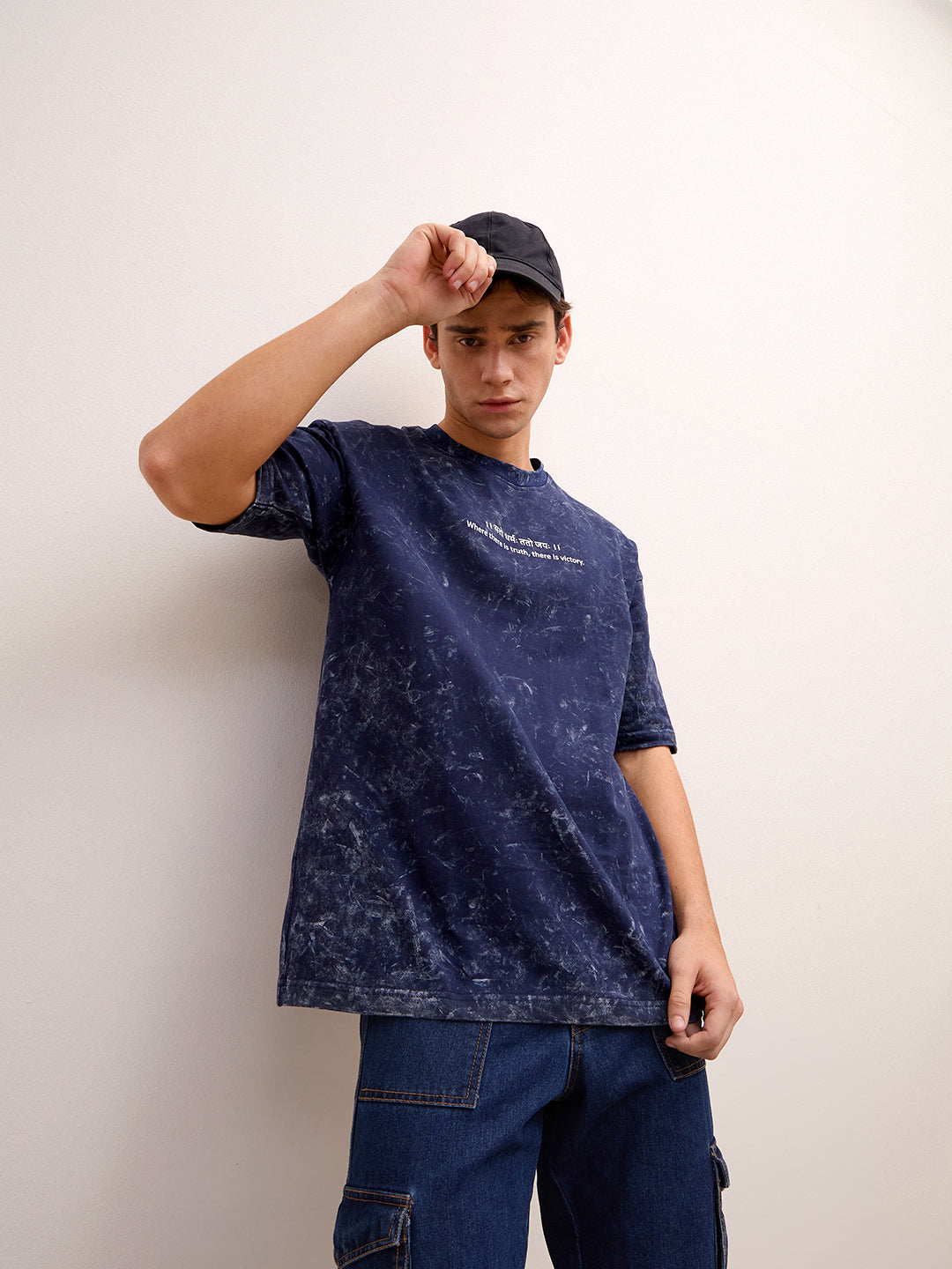 The Victory Set – Indigo Blue Hoodie & T-Shirt Combo (प्रबलः कर्मसिद्धान्तः | यतो धर्मः ततो जयः) - Rudrajap