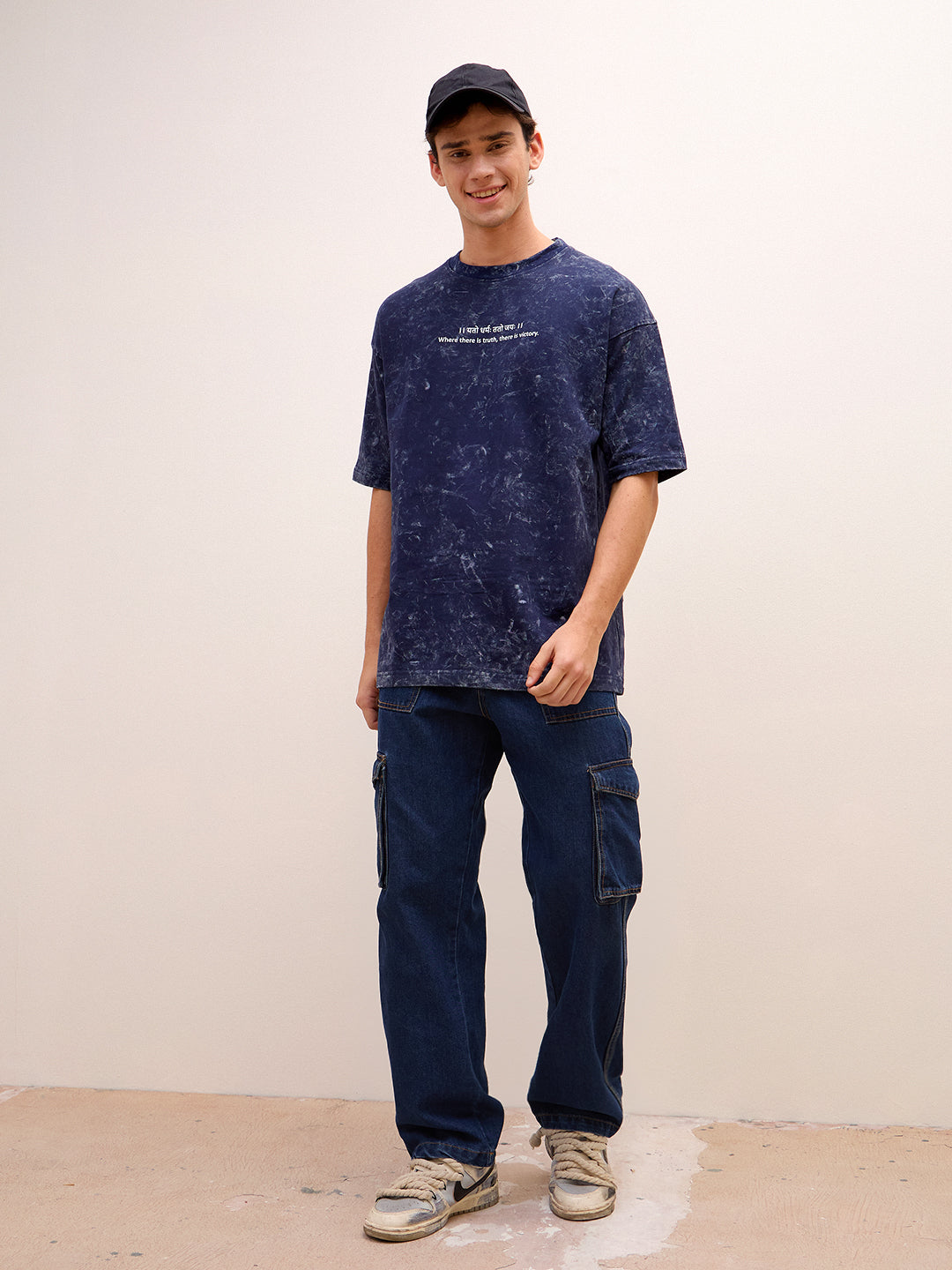 The Victory Set – Indigo Blue Hoodie & T-Shirt Combo (प्रबलः कर्मसिद्धान्तः | यतो धर्मः ततो जयः) - Rudrajap