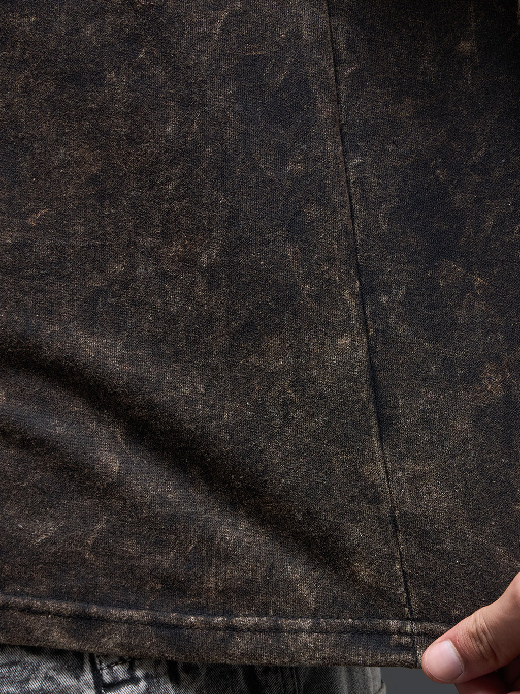 Black acid wash oversized T-shirt by Rudrajap with Sanskrit quote "।। यत् भावो – तत् भवति ।।" visible on front.