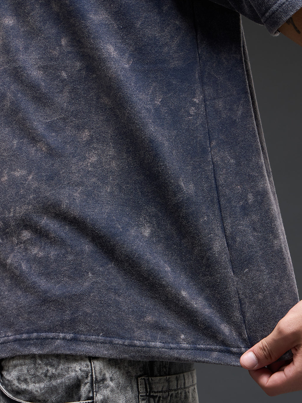 Royal blue oversized burnout T-shirt by Rudrajap, featuring a soft fabric and relaxed fit, displayed on a hanger.