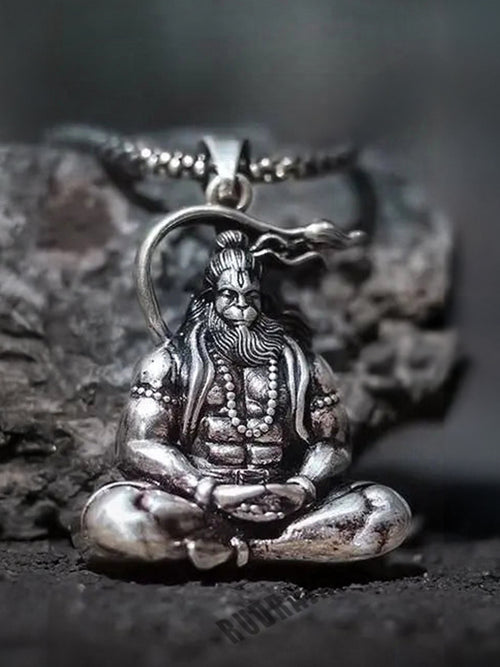 Bajrang Bali Hanuman Pendant and Hanuman Gadha Silver Combo - Rudrajap