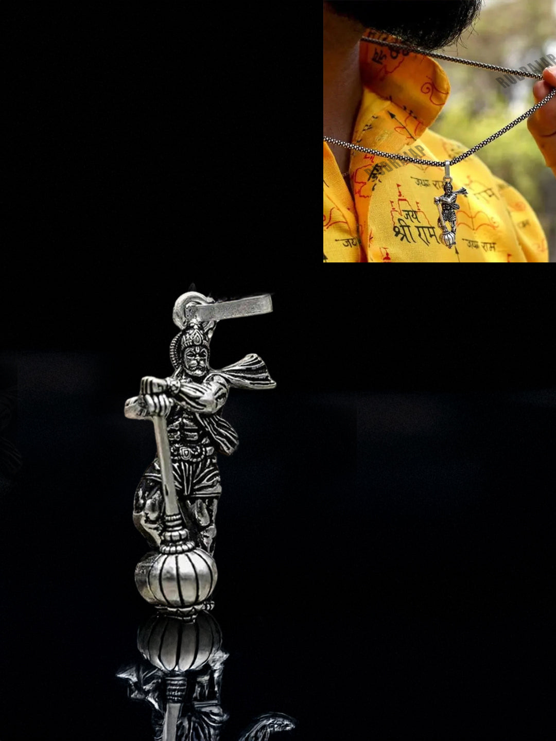 Hanumanji with Gada Silver Pendant Chain - Rudrajap
