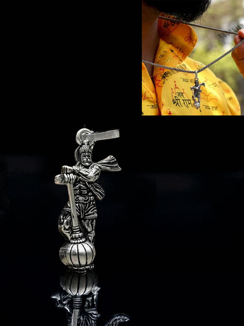 Hanumanji with Gada Silver Pendant Chain - Rudrajap