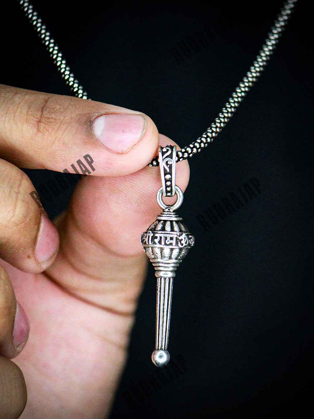 Bajrang Bali Hanuman Pendant and Hanuman Gadha Silver Combo - Rudrajap