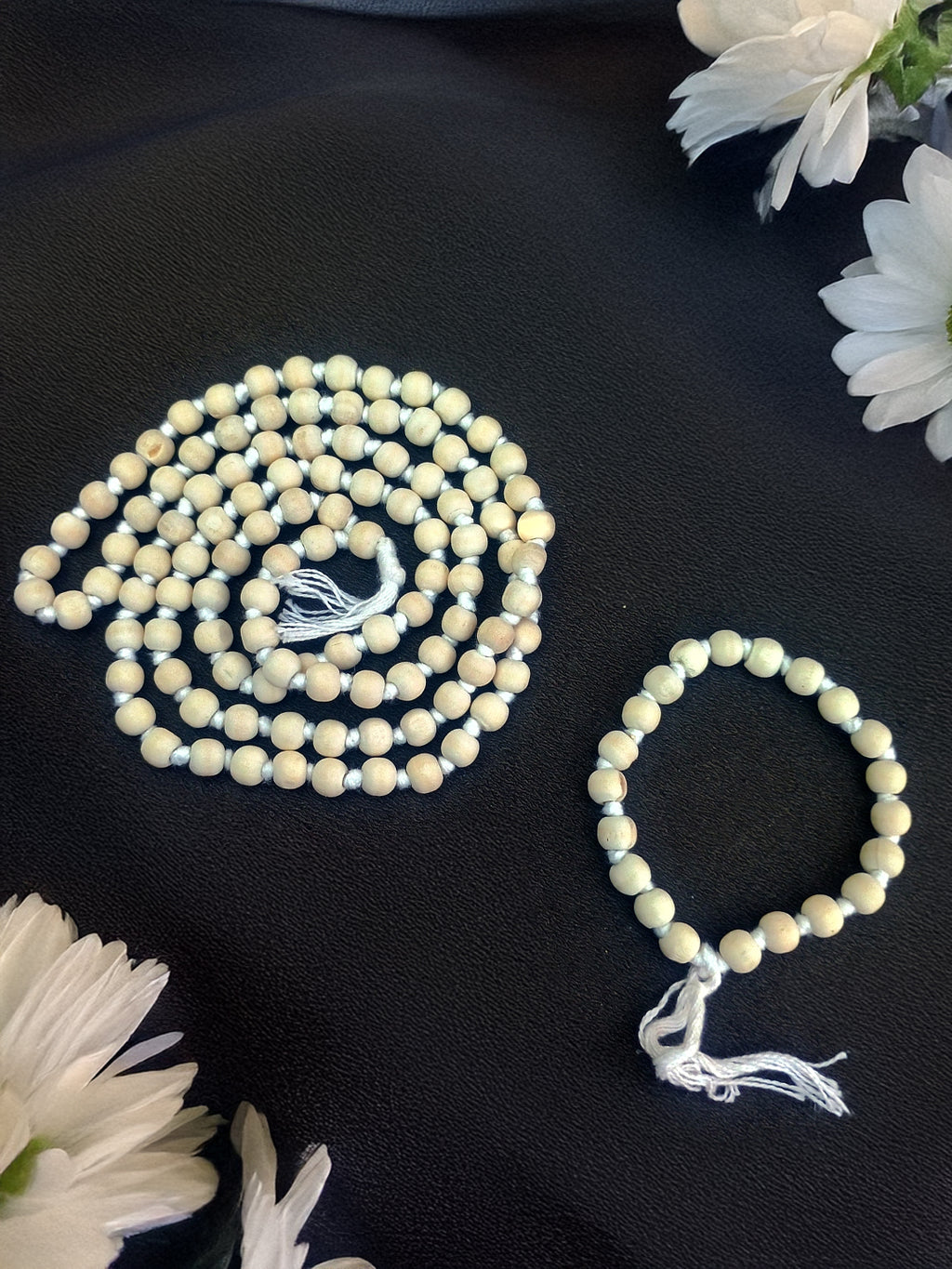 White Tulsi Mala (54 Beads) and Bracelet Combo - Rudrajap